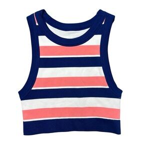 Offline By Aerie Real Good Seamless High Neck Sports Bra Blue Pink Stripes NWT M